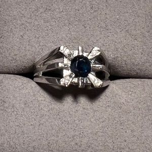 Vintage 14K White Gold Sapphire and Diamond Ring Size 8.5